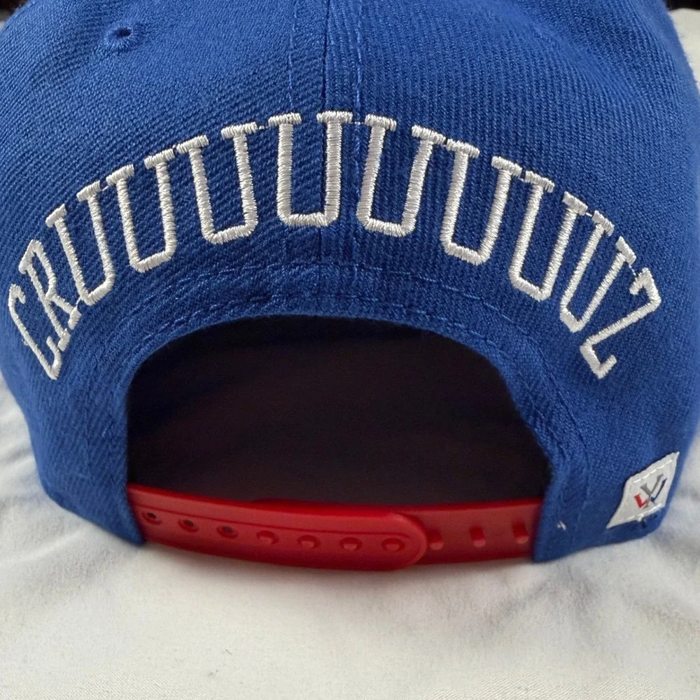 Young Whales Enjoy Football Better Victor Cruz Snapback Hat Blue Red Time Warner